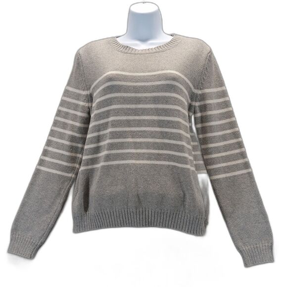 Gap Womens Sweater Cotten Knit Gray White Striped Crew Neck Casual Size M - Picture 1 of 10